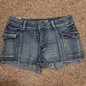 Almost Famous Distressed Blue Denim Cargo Pocket Shorts